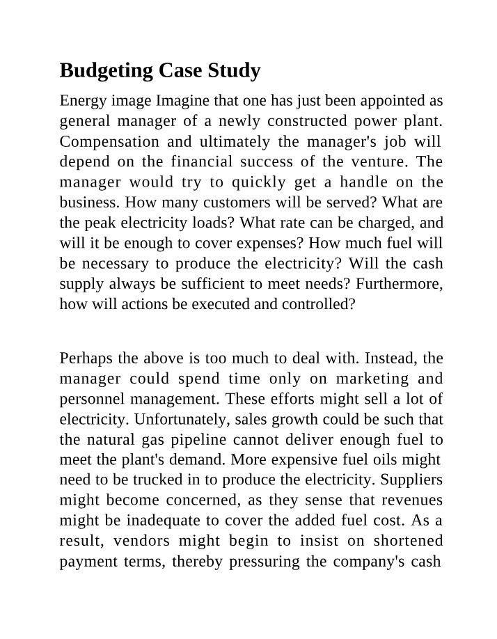Case Study on Budgeting
