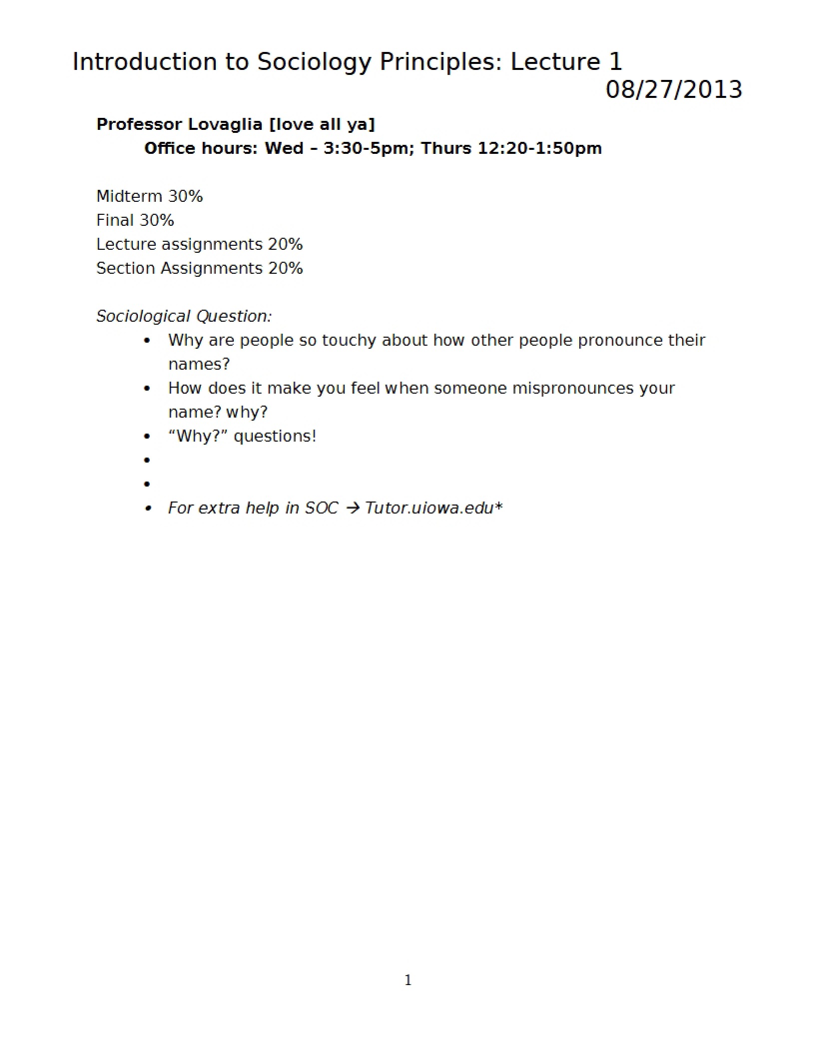 Lecture 1 Intro to Sociology Principles