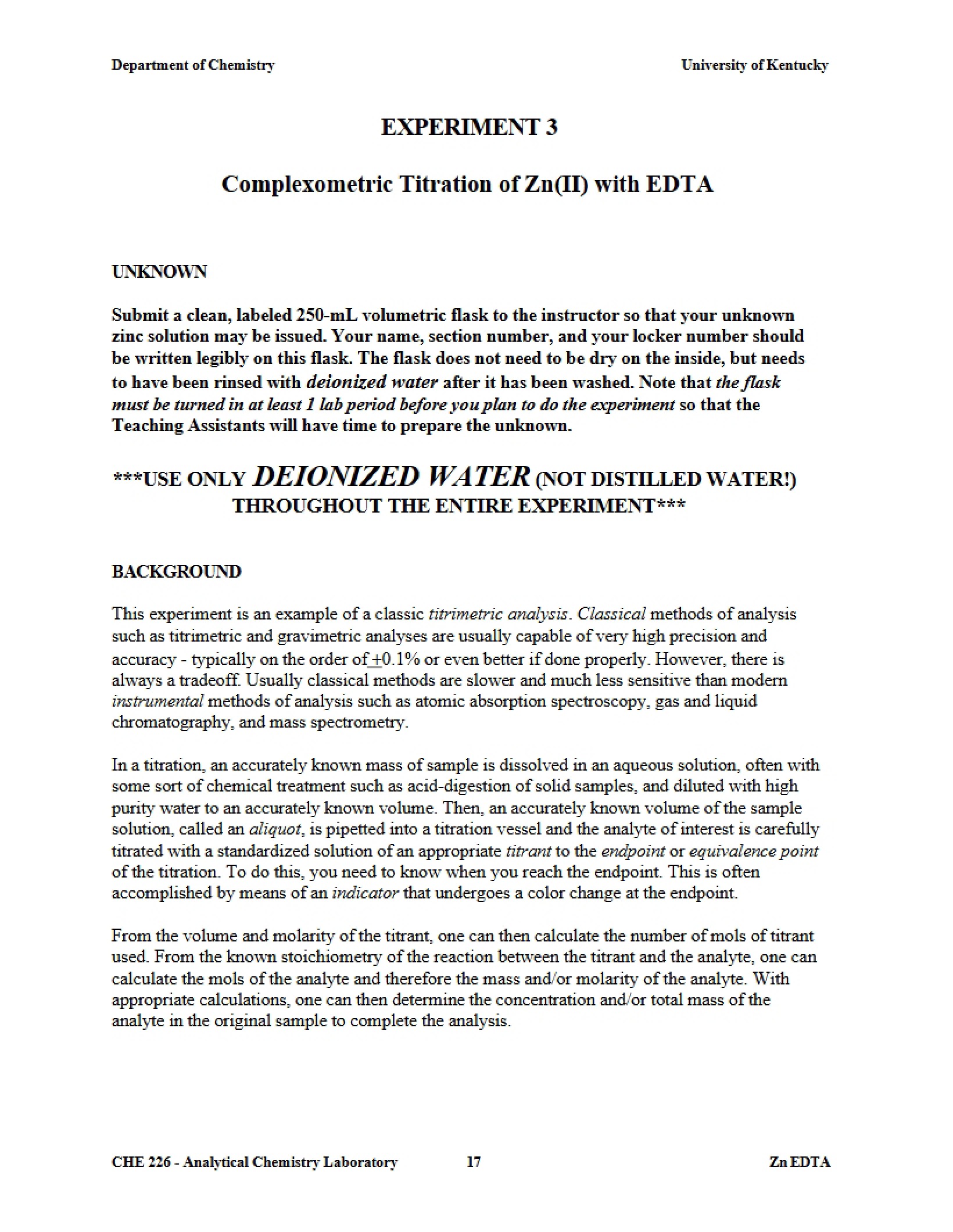Exp 3 Zn(II) Titration with EDTA