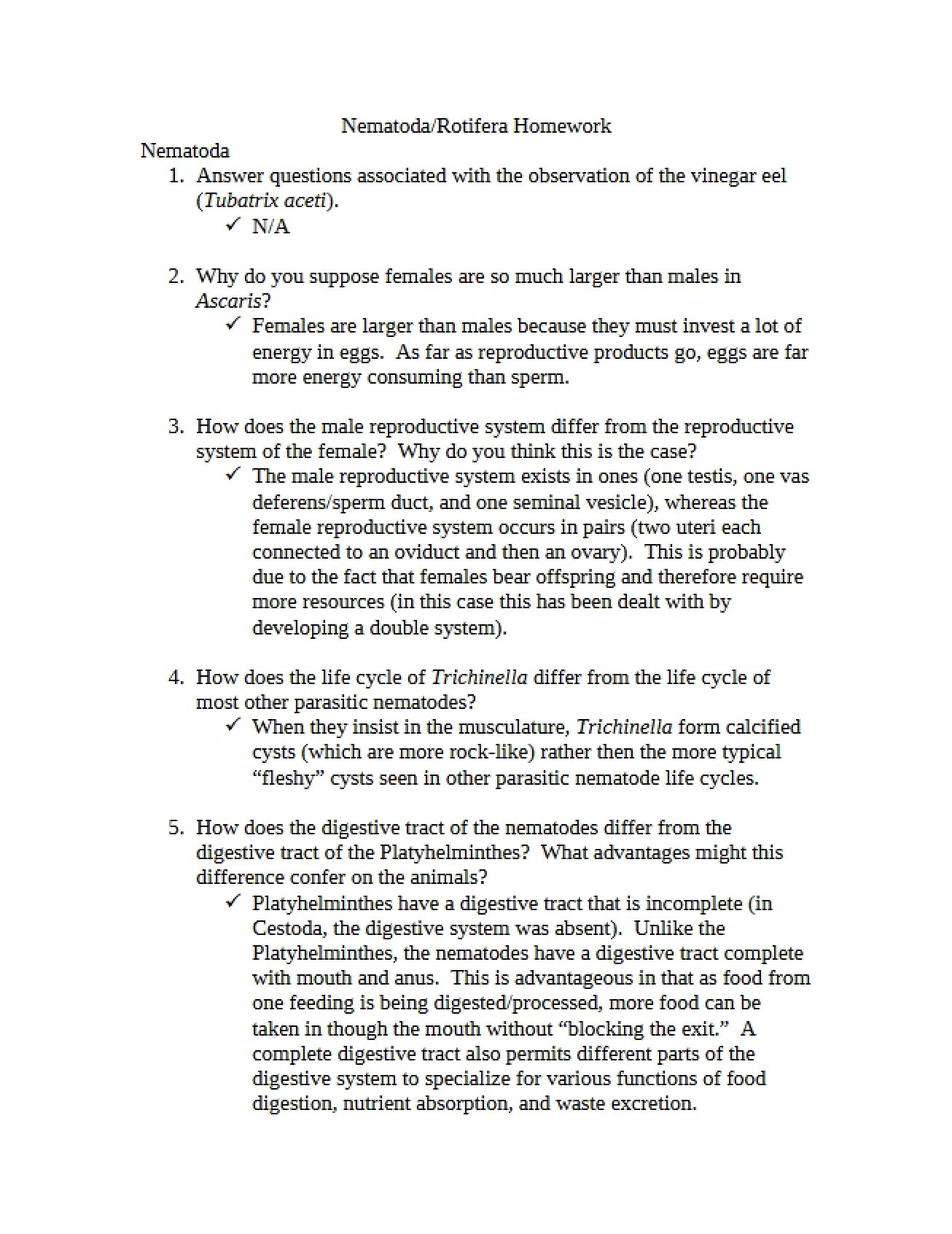 Rotifera and Nematoda Assignment