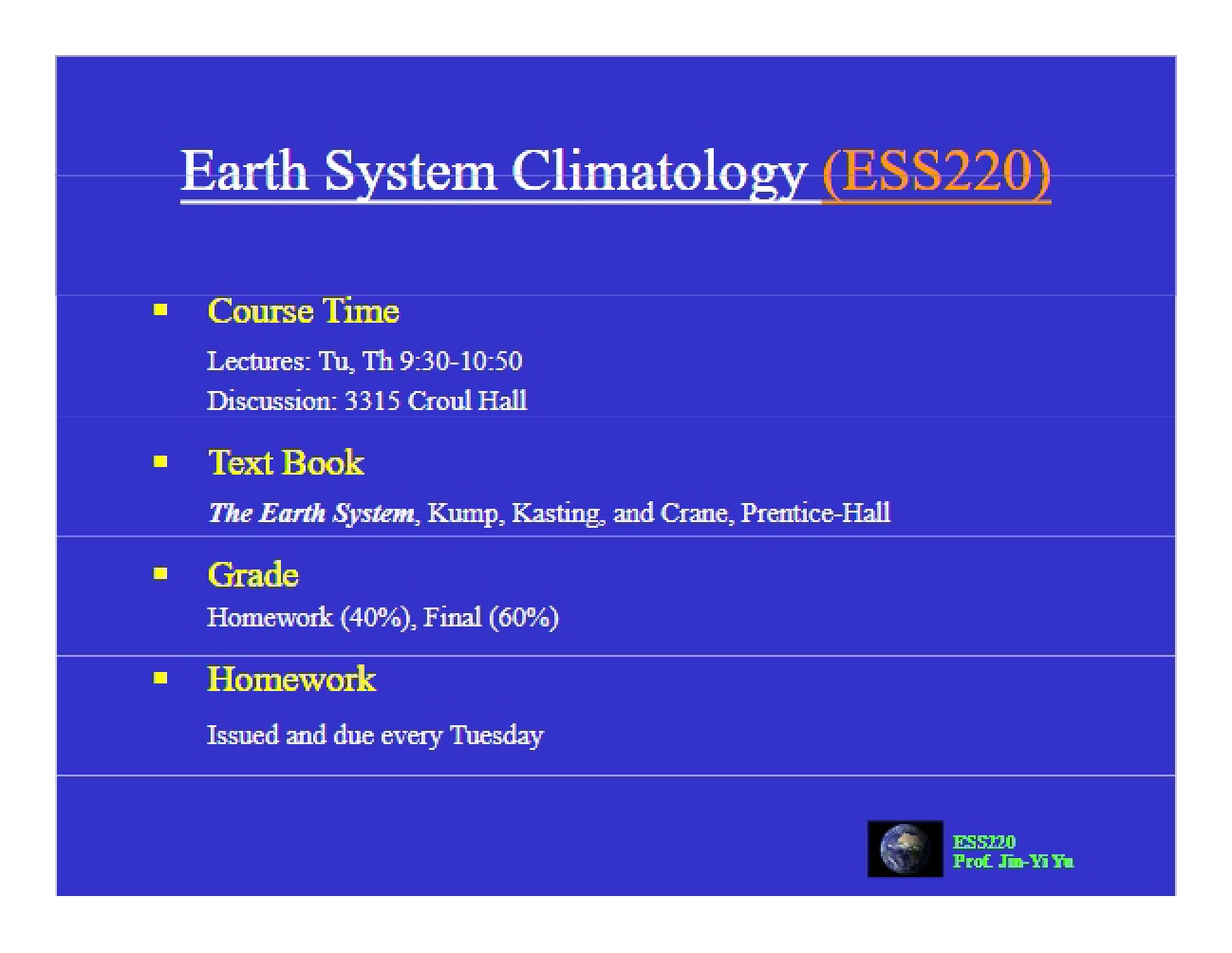Climatology of the Earth System