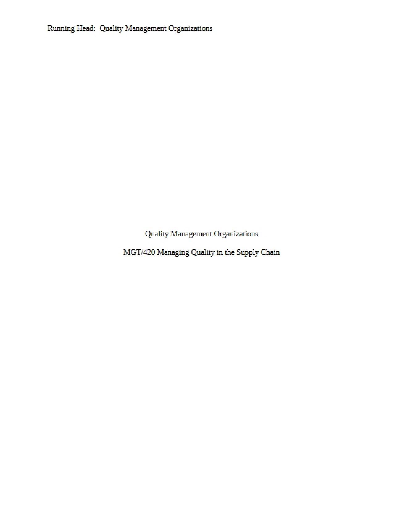 Organizations in Quality Management