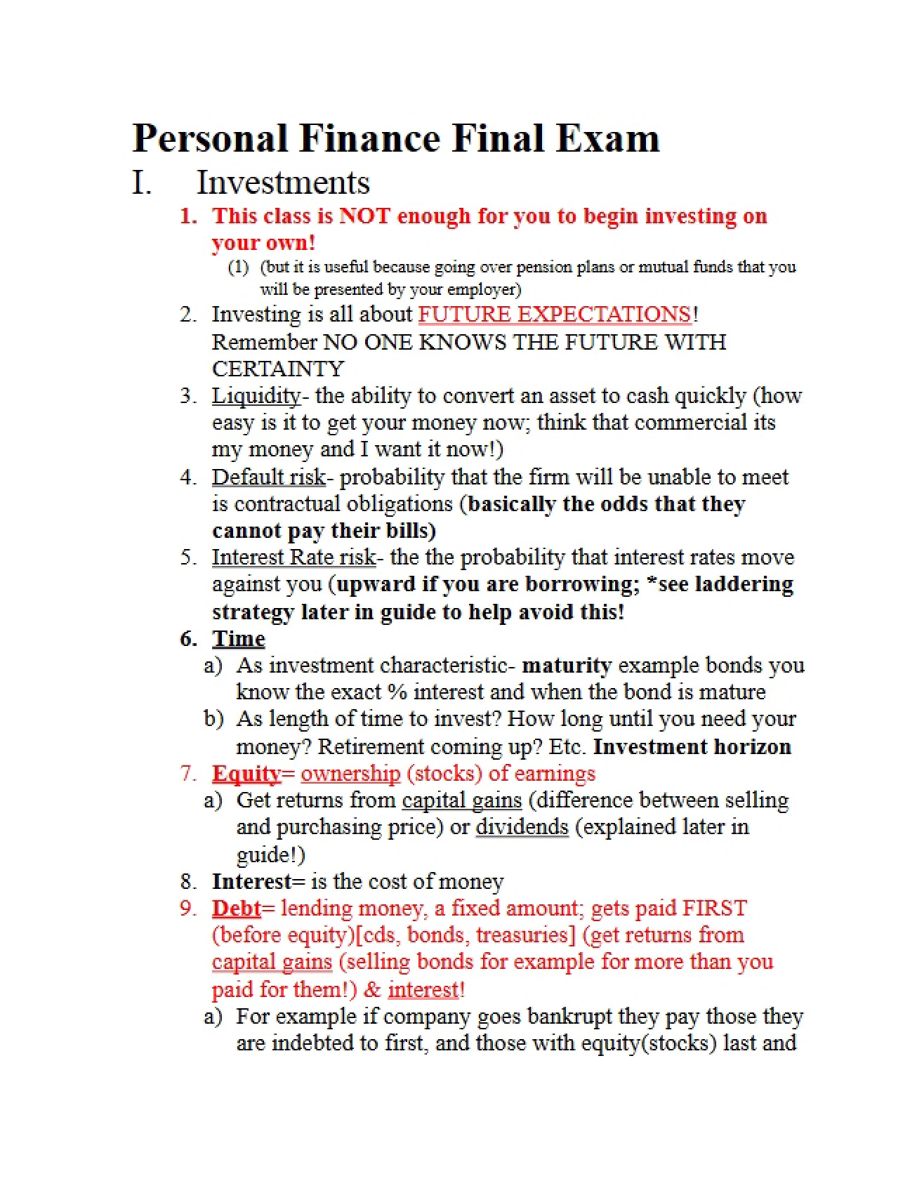 Personal Finance Course Study Guide