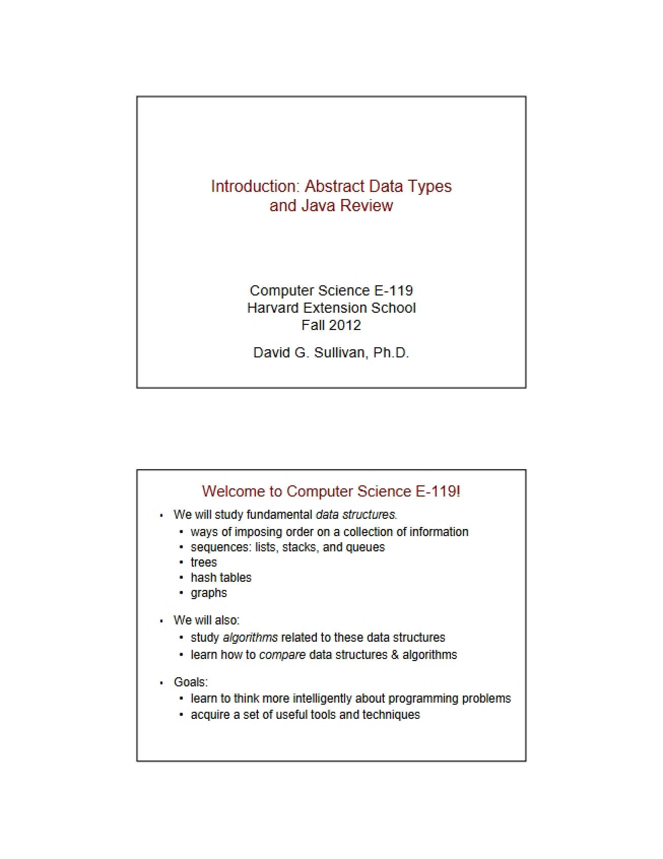 Introduction to Java and Abstract Data Types