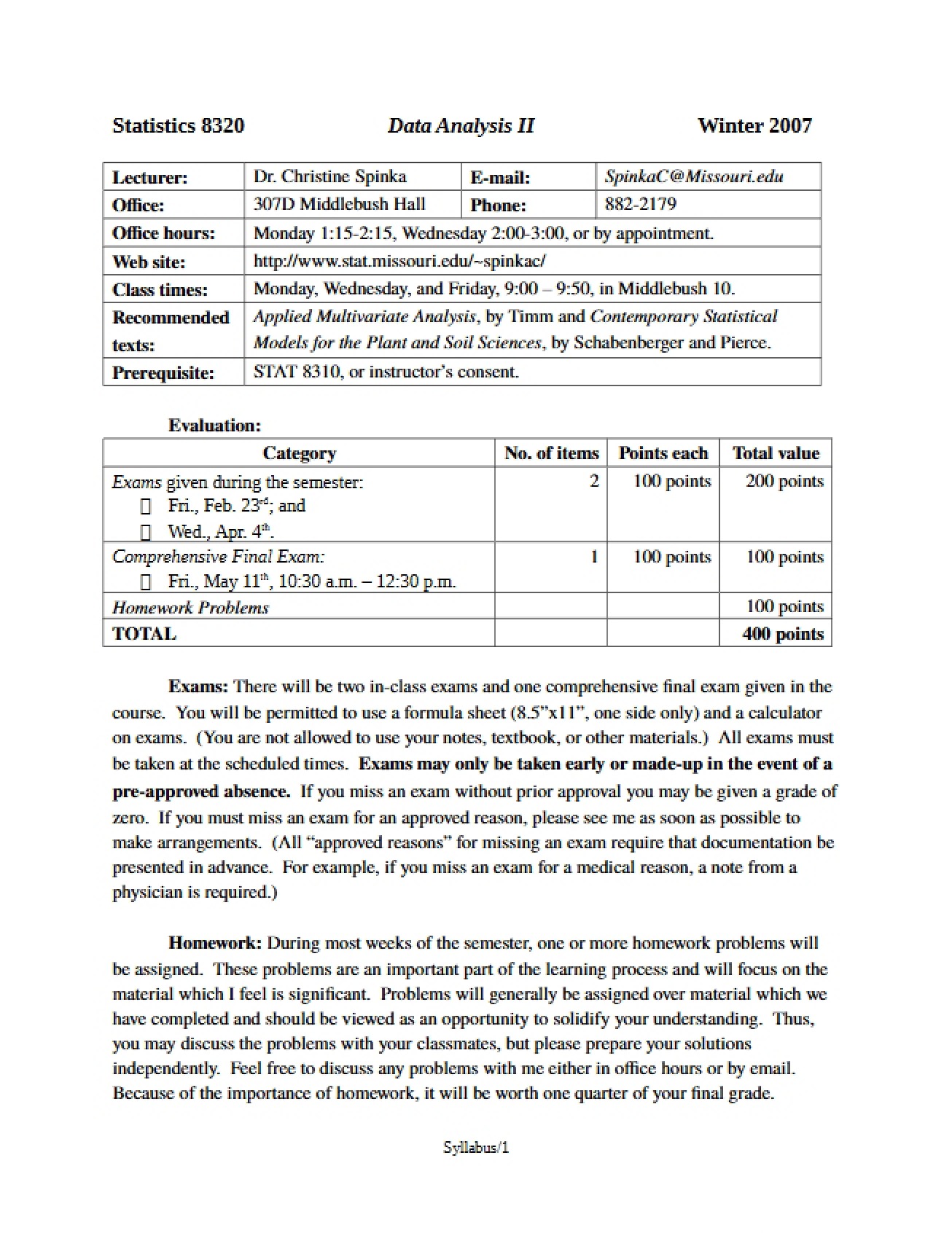 Syllabus Data Analysis II