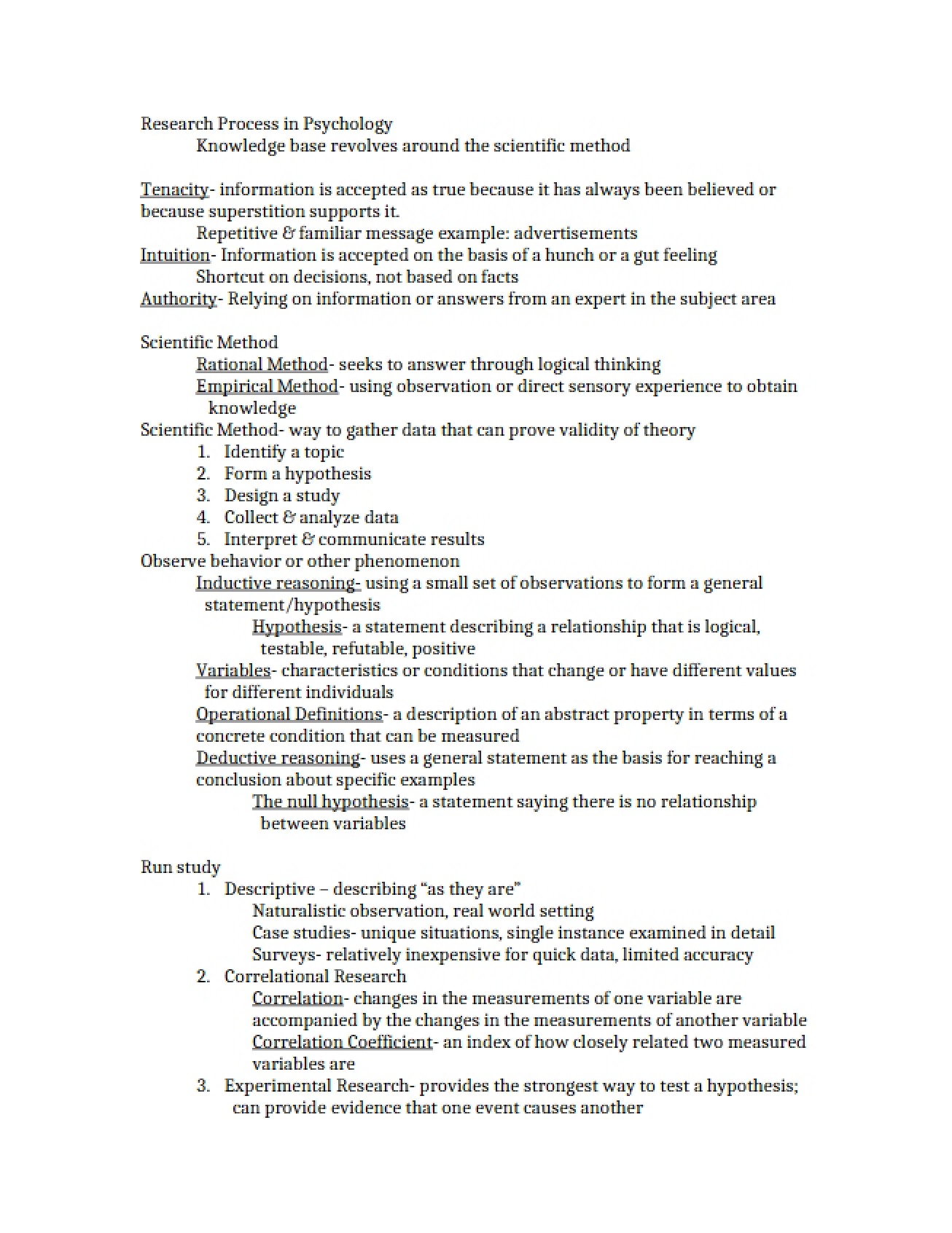 Scartelli Psychology Notes