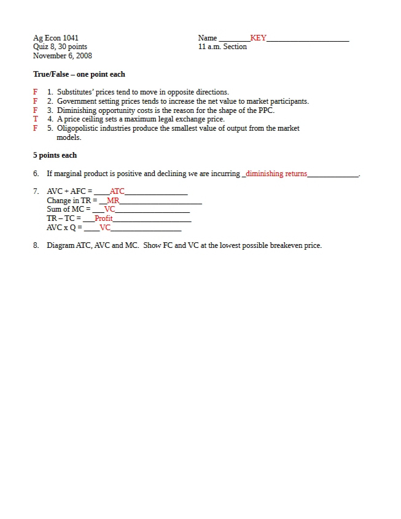 Test for Ag Econ 1041