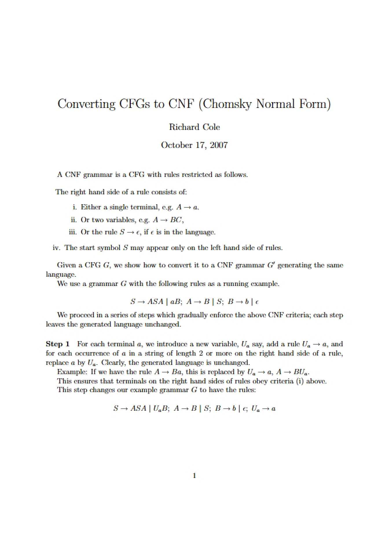CFG to CNF Conversion