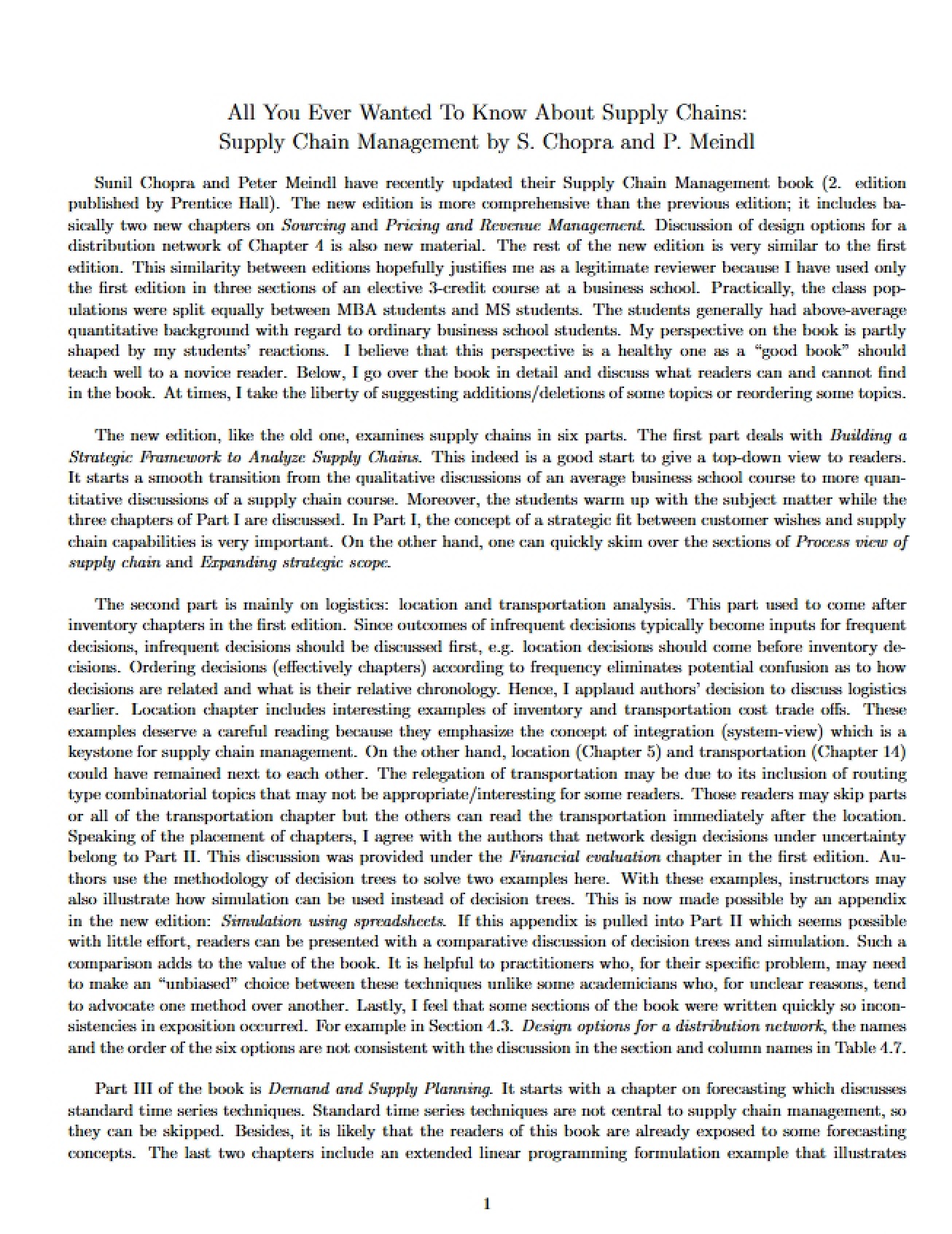 Review of Chopra Text