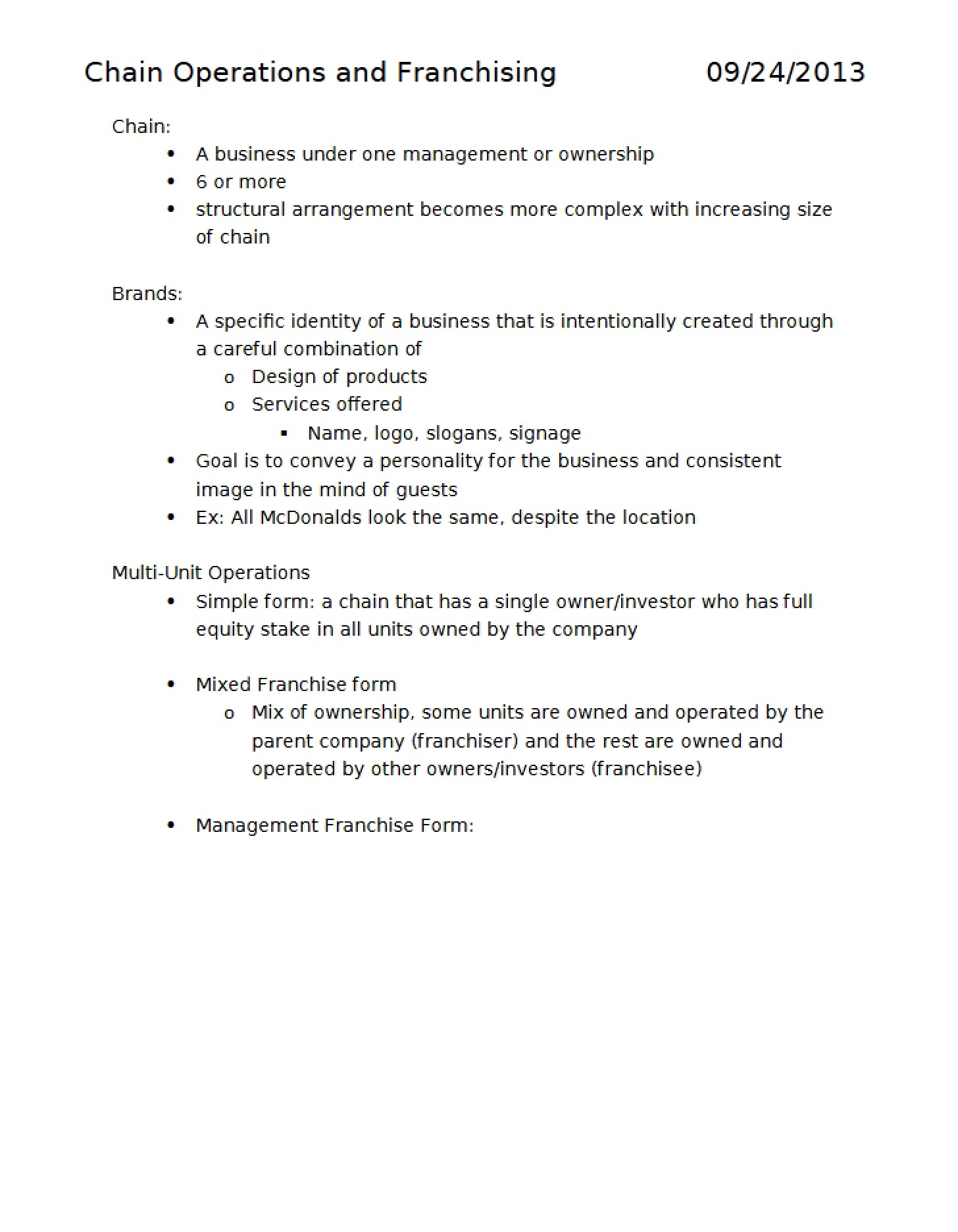 Operations of Chains and Franchising