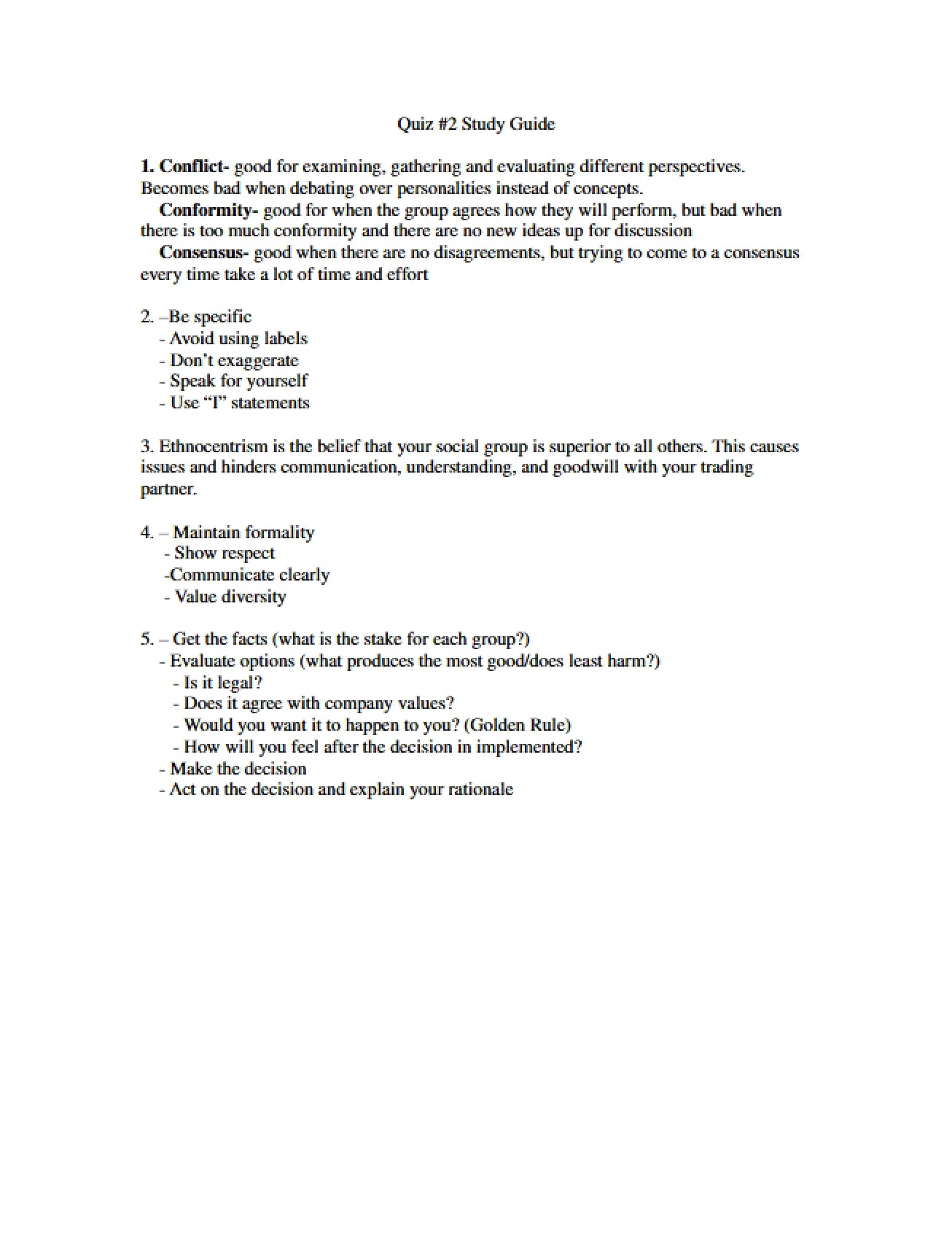 Study Preparation for the Second Quiz