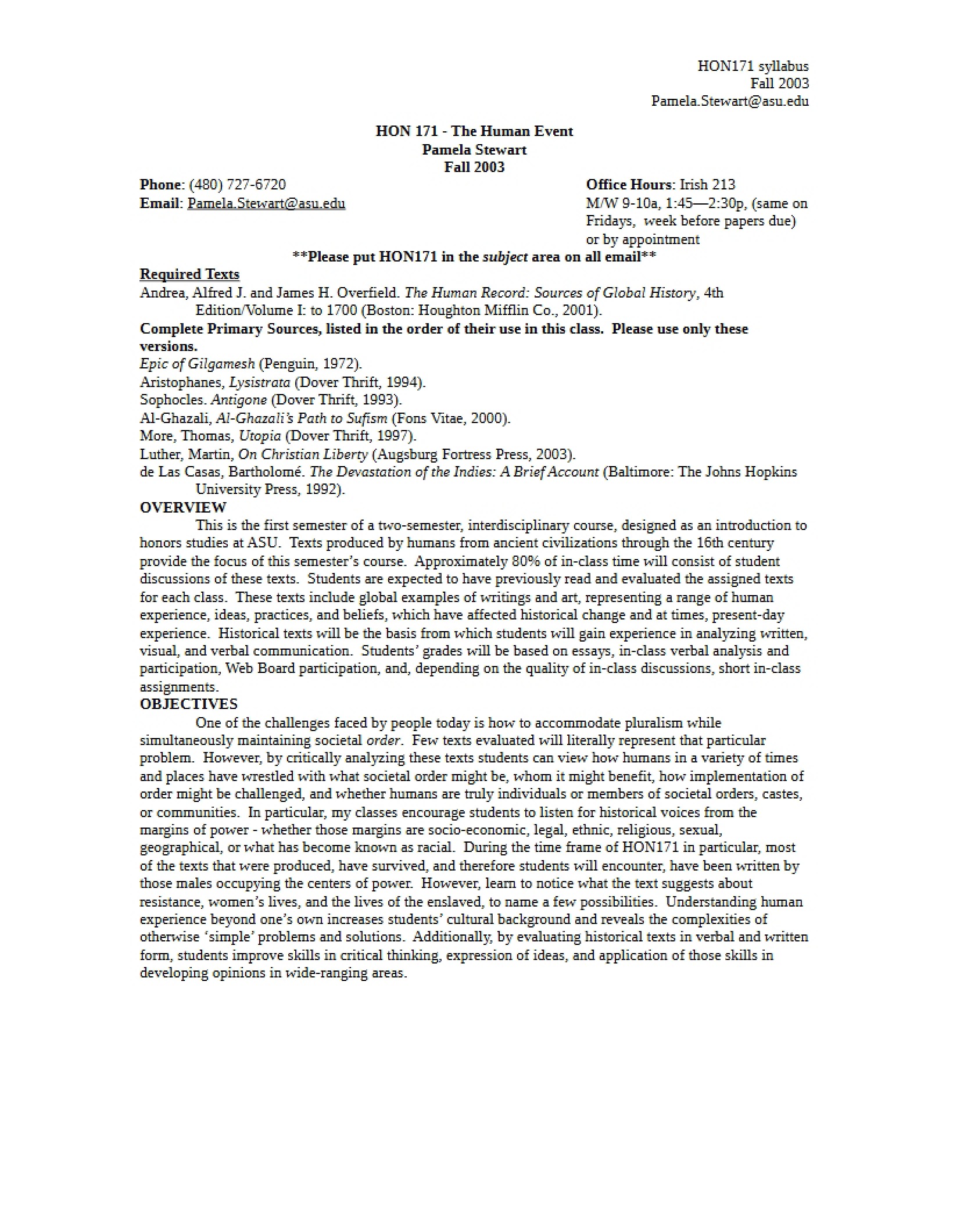 Course Syllabus The Human Event