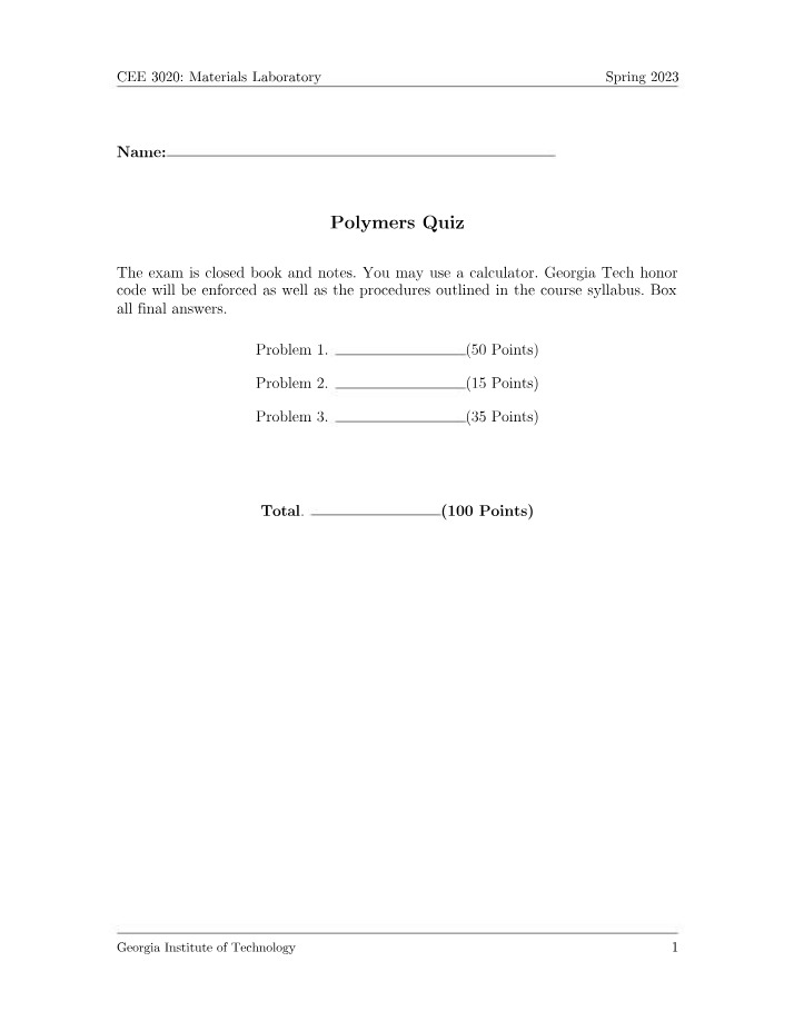 Polymers Quiz - FRP Properties, Backbone Elements, and Types of Bonds