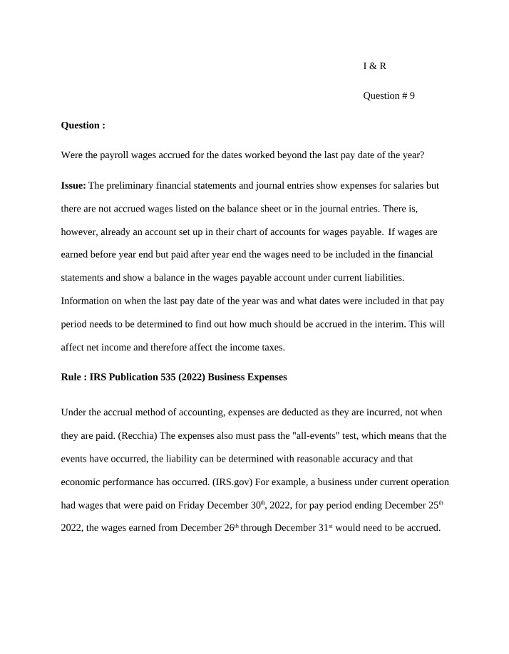 I&R Research - Question 9