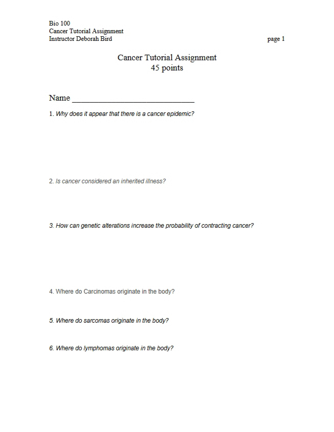 Assignment on a Cancer Tutorial