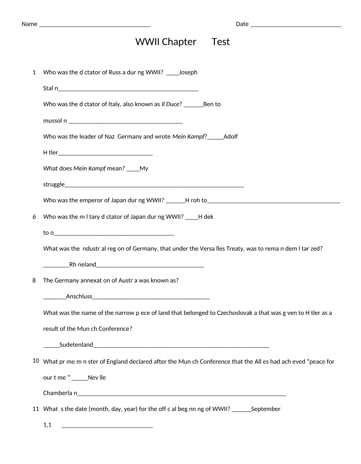 WWII Test for Chapter 22