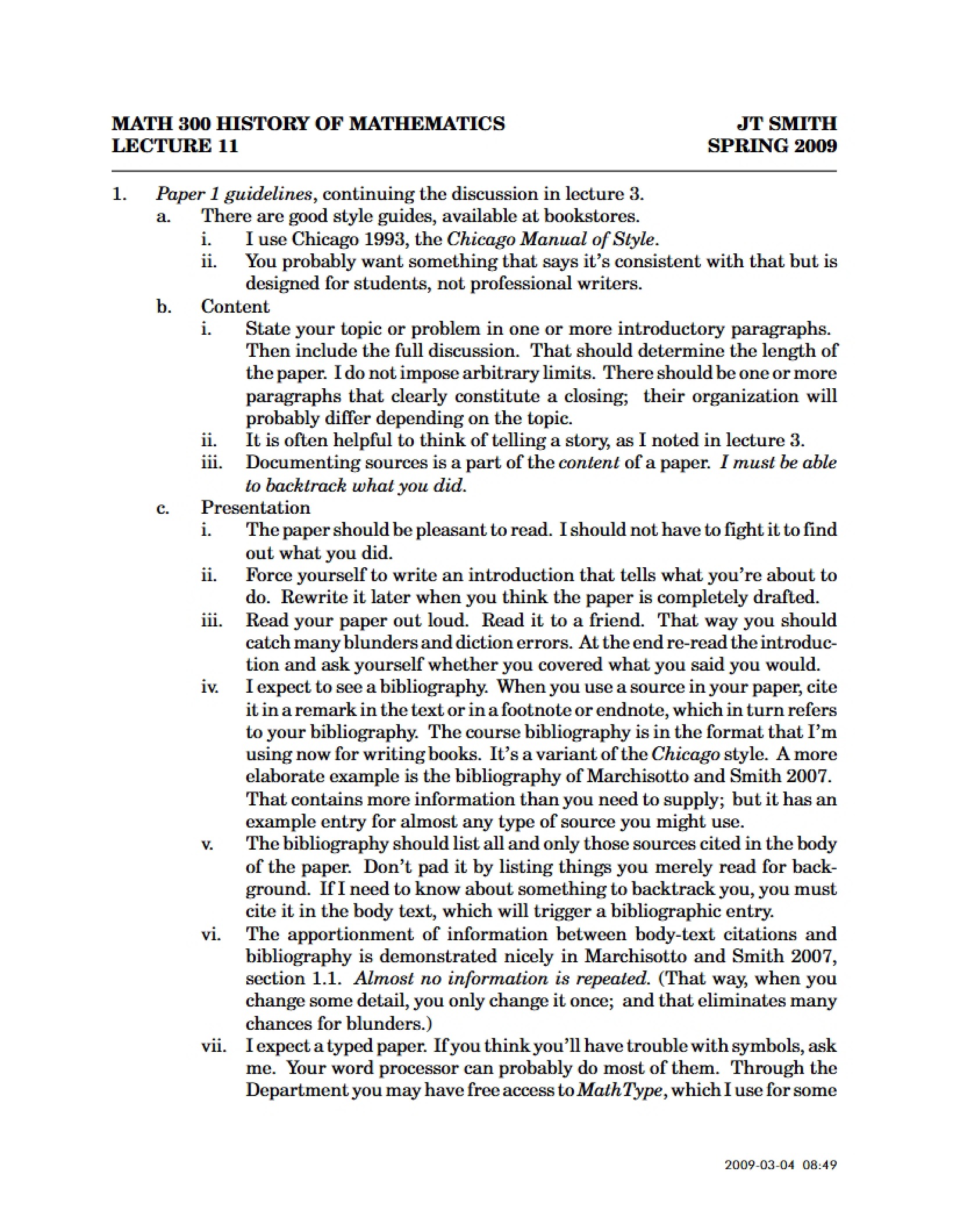 History of Mathematics Lecture 11