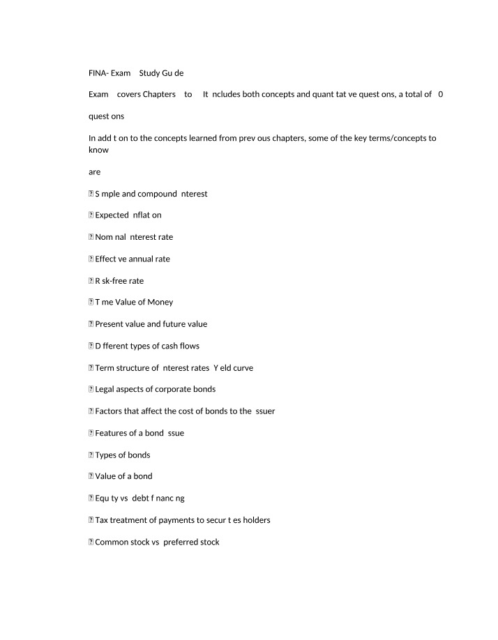 Study Guide 2 for FINA5341