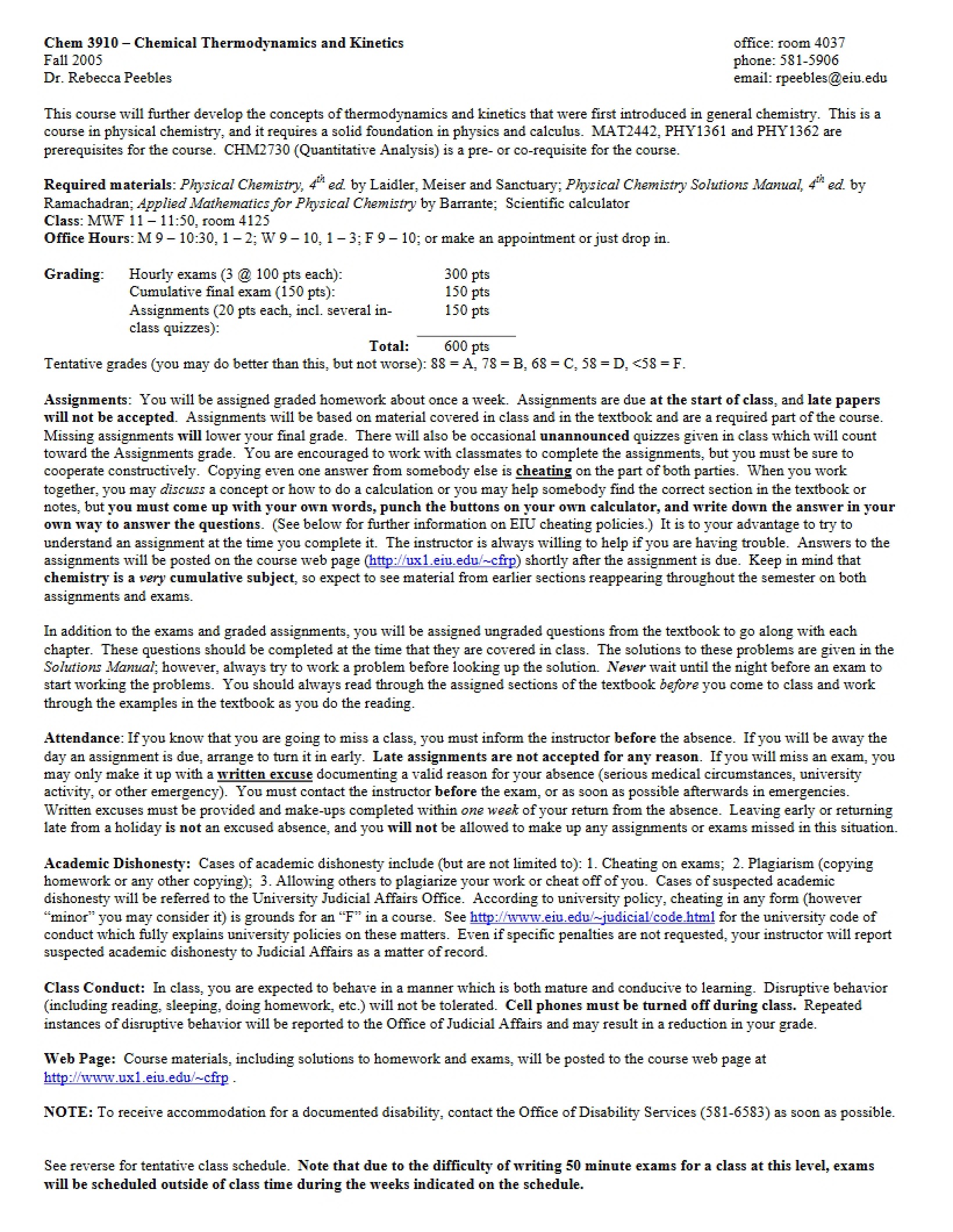 Chemical Thermodynamics and Kinetics Syllabus