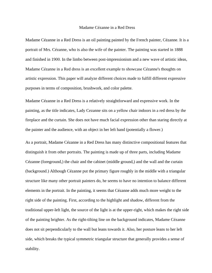 Analysis of Madame Cézanne in a Red Dress