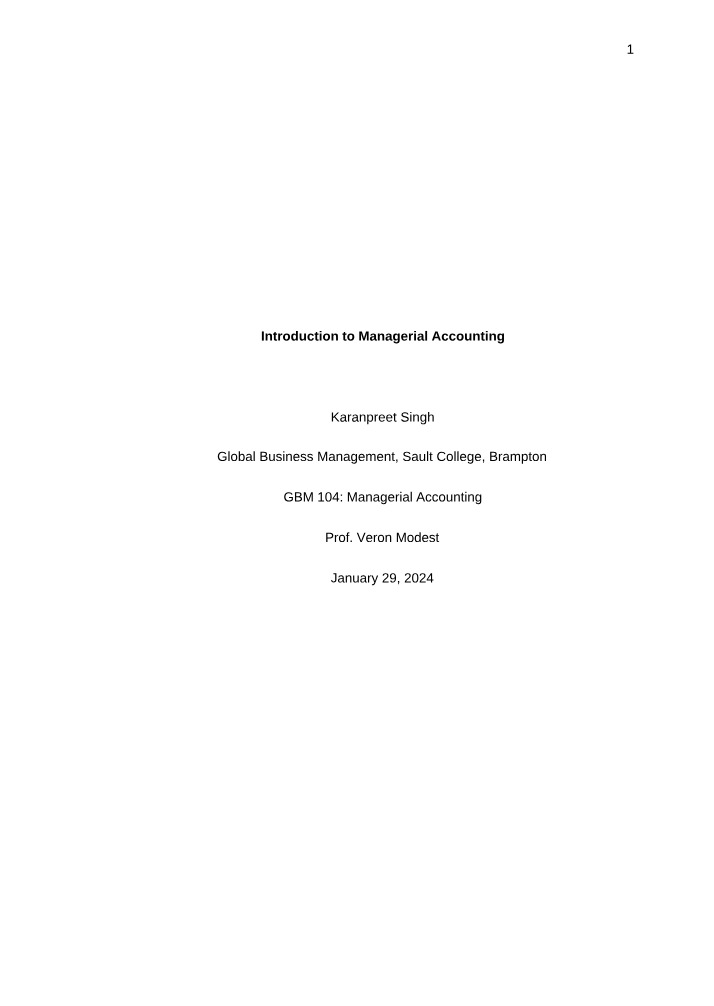 Managerial Accounting Introduction