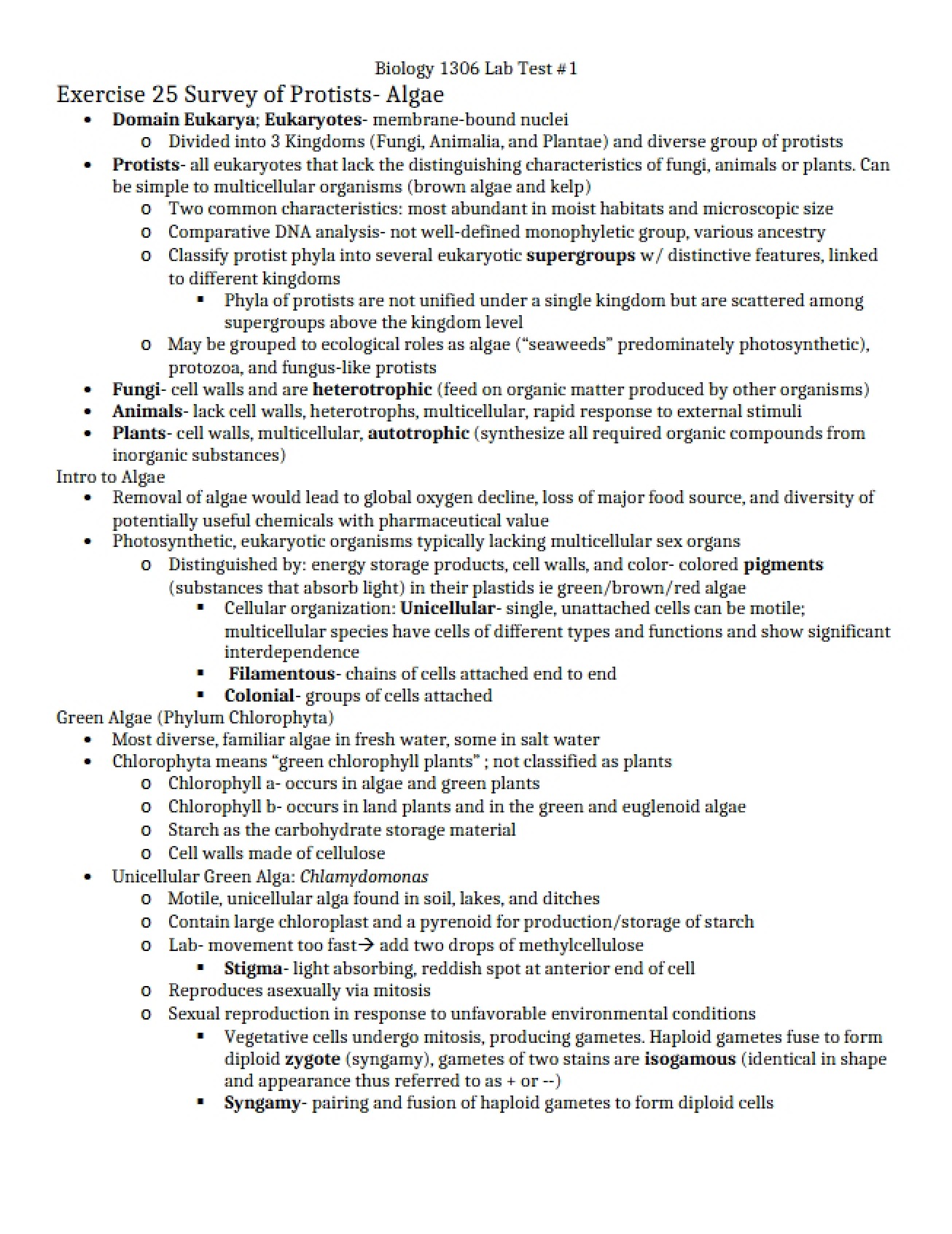 Protist Survey Algae Exercise 25