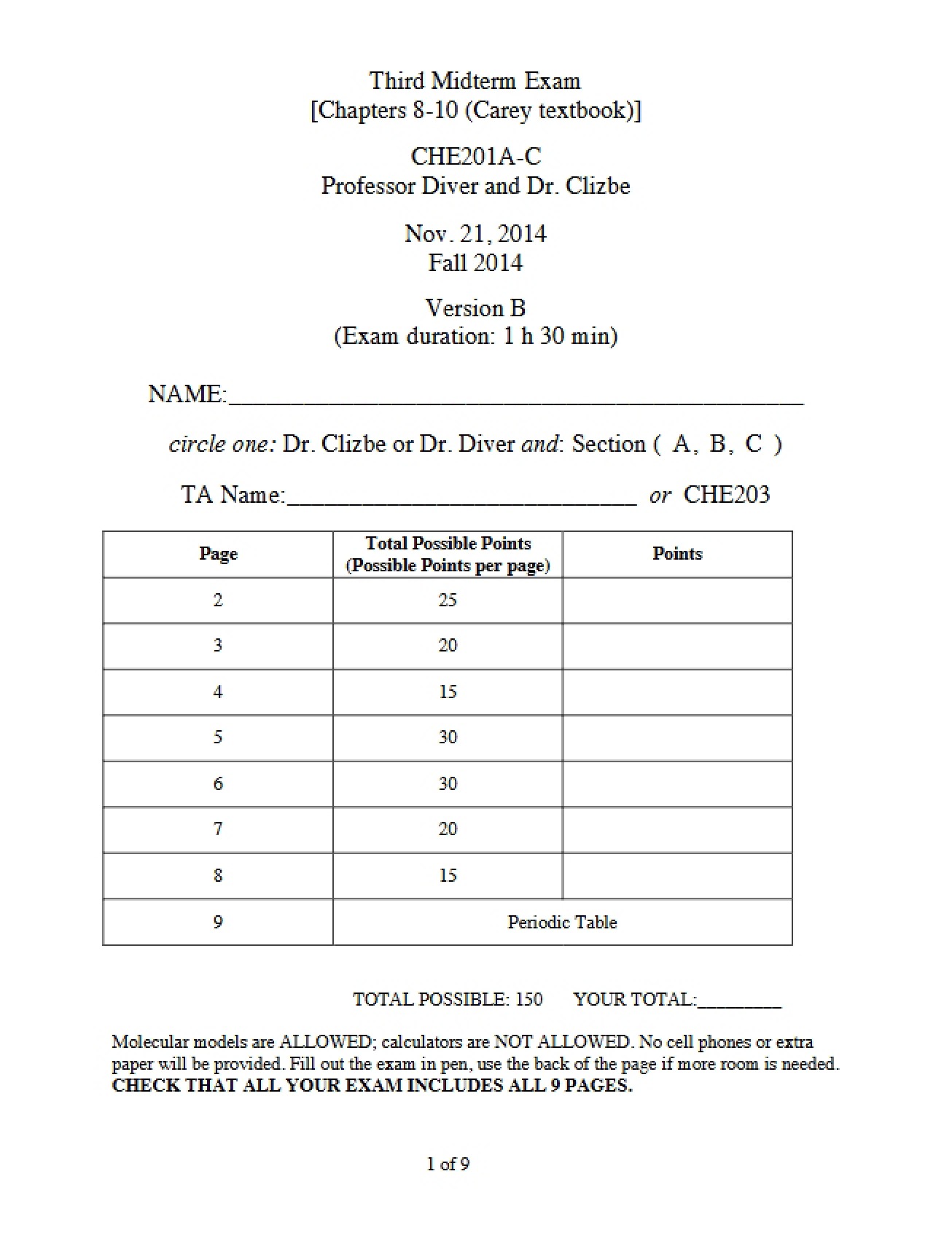 Fall 2014 Midterm Three Version B