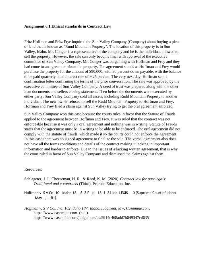 Ethical Standards in Contract Law - Assignment 6.1
