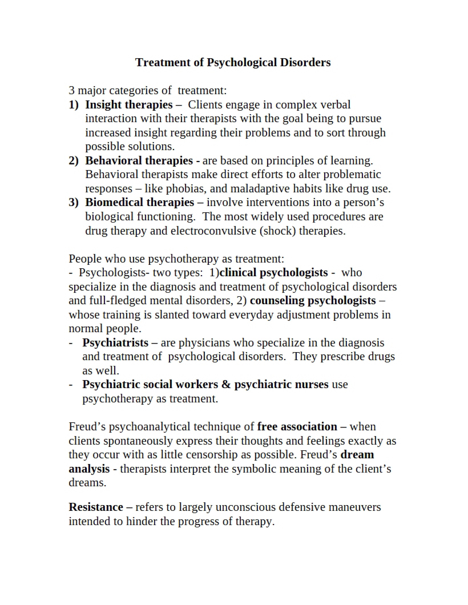 Psychological Disorders Treatment