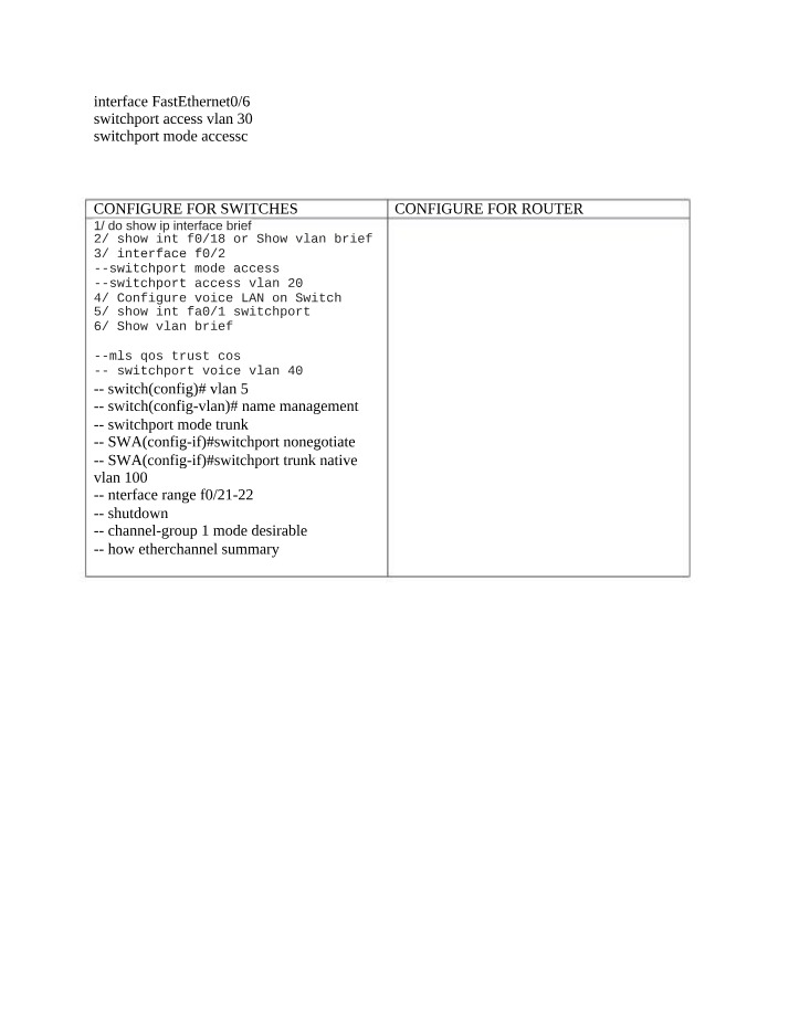 VLANs, Interfaces, and EtherChannel - Configuring Switches and Routers