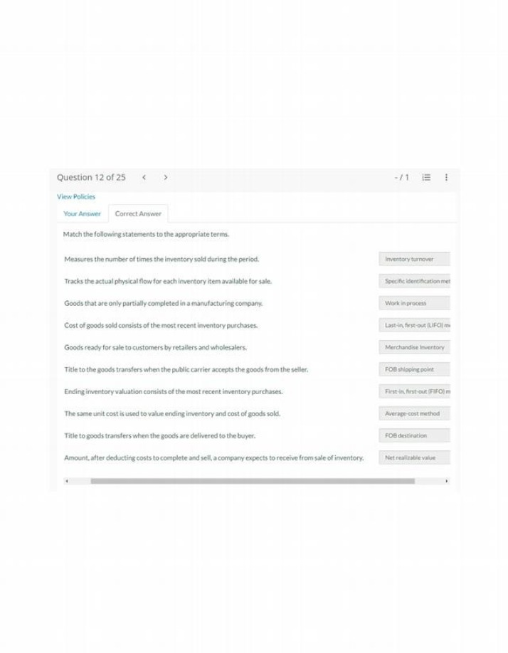 ACC111 Inventory Management Matching Quiz