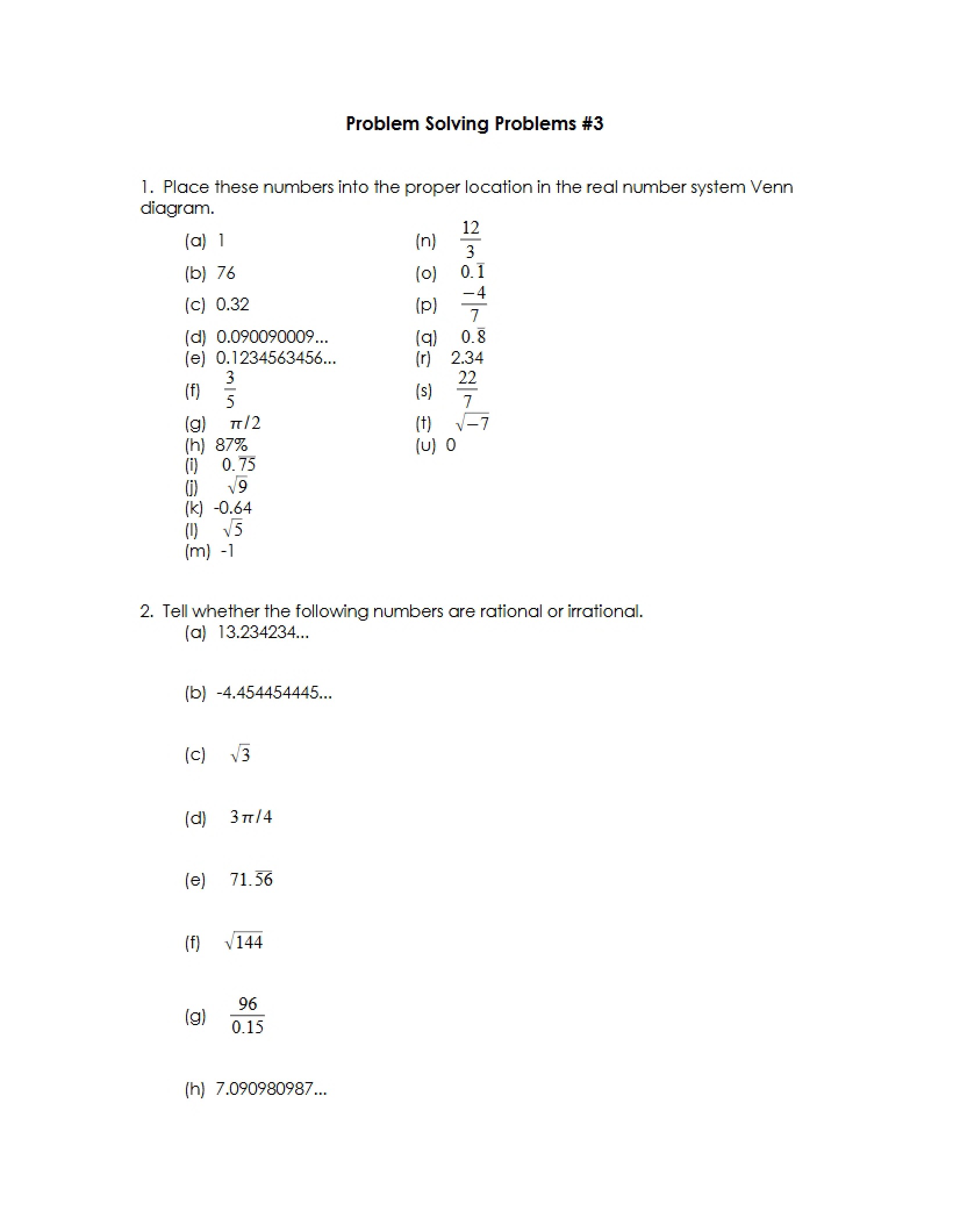 Problem Solving Set 3