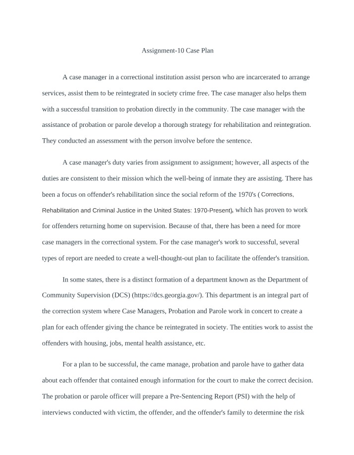 Case Plan - Assignment 10