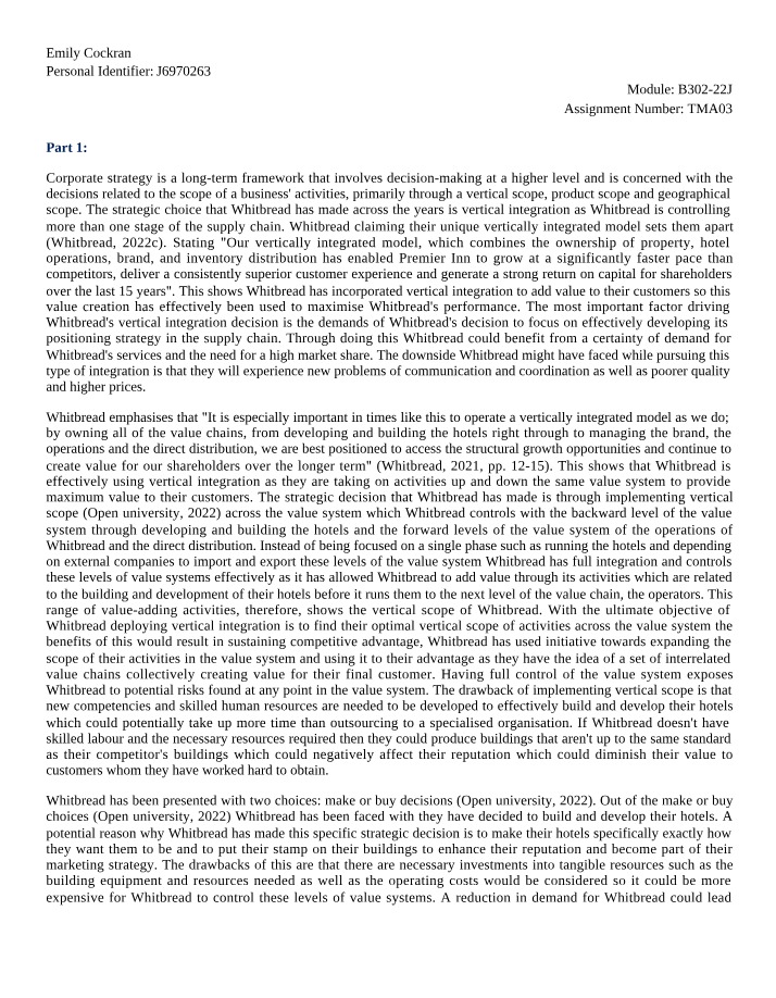 Maximizing Performance Through Vertical Integration - A Whitbread Case Study
