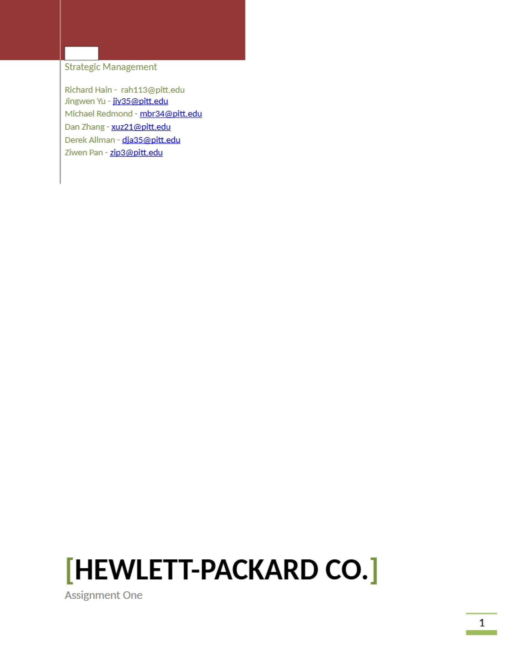 Draft of Strategic Management Assignment 1