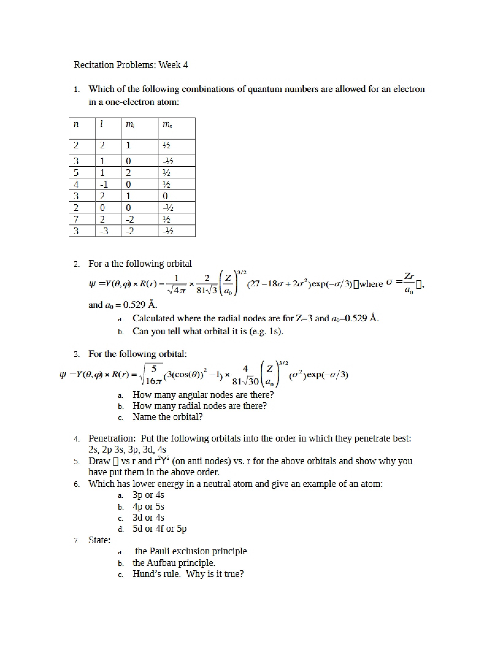 Problems for Recitation