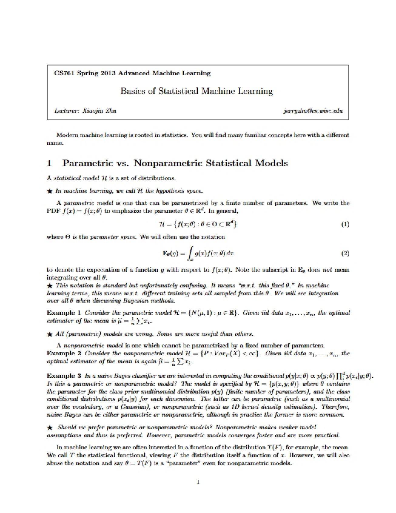 Statistical Machine Learning Basics