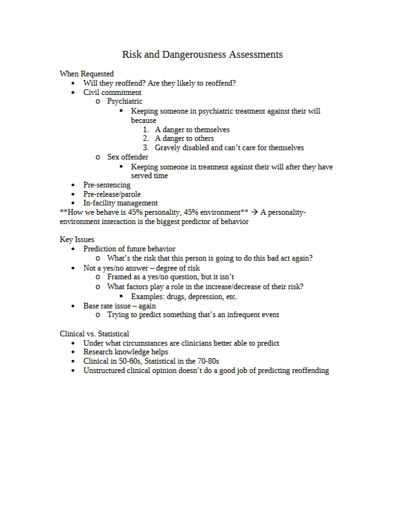 Assessing Risk and Dangerousness
