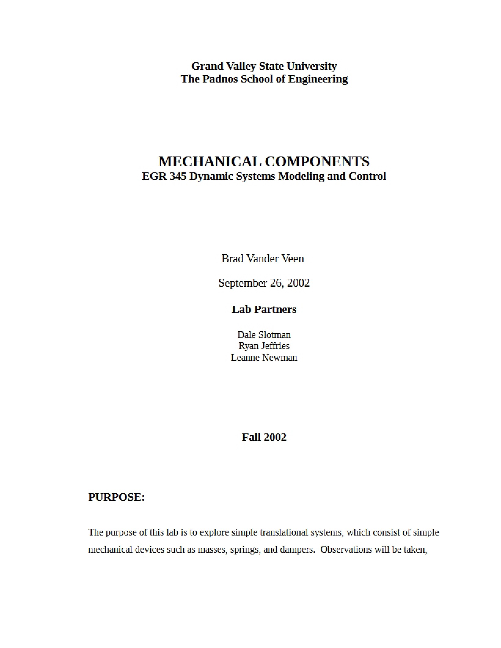 Mechanical System Components