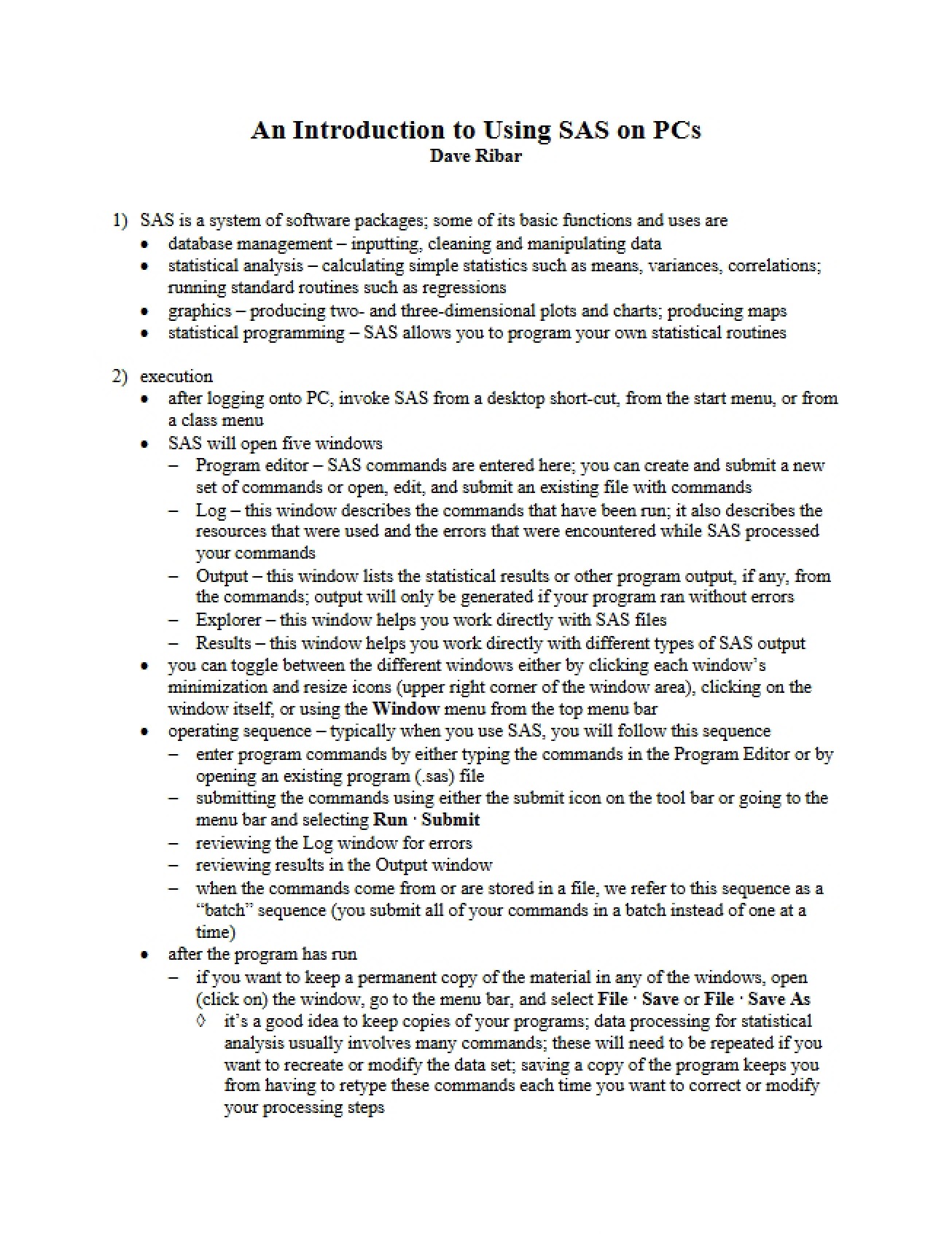 PC Usage of SAS An Intro