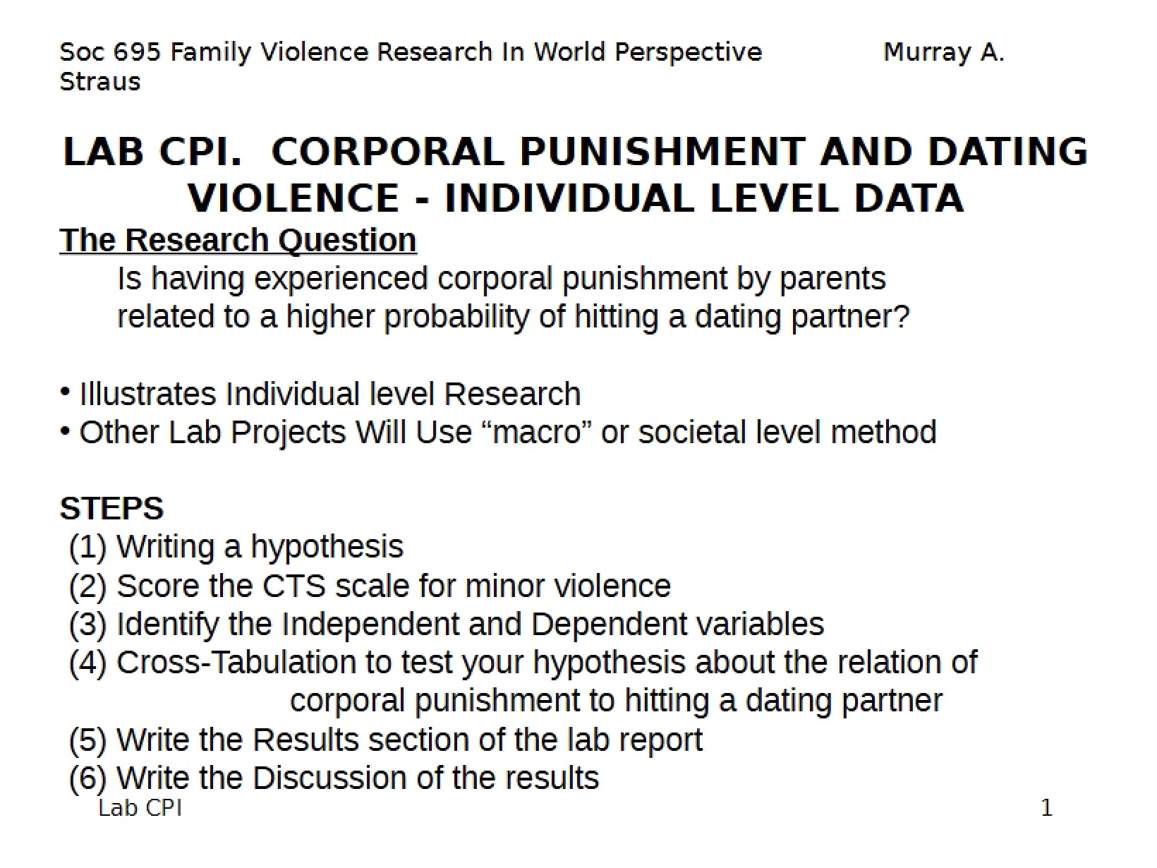 Individual Level Data on Dating Violence and Corporal Punishment