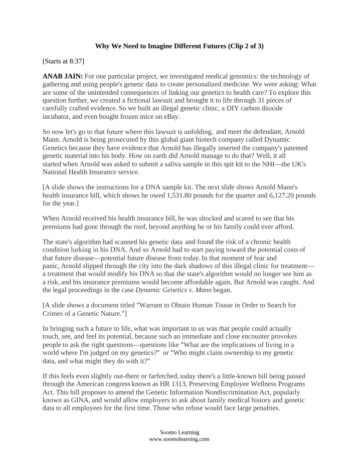 Transcript - Why We Need to Imagine Different Futures (Clip 2 of 3)