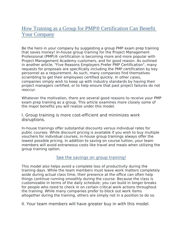 Benefits of Group Training for PMP Certification
