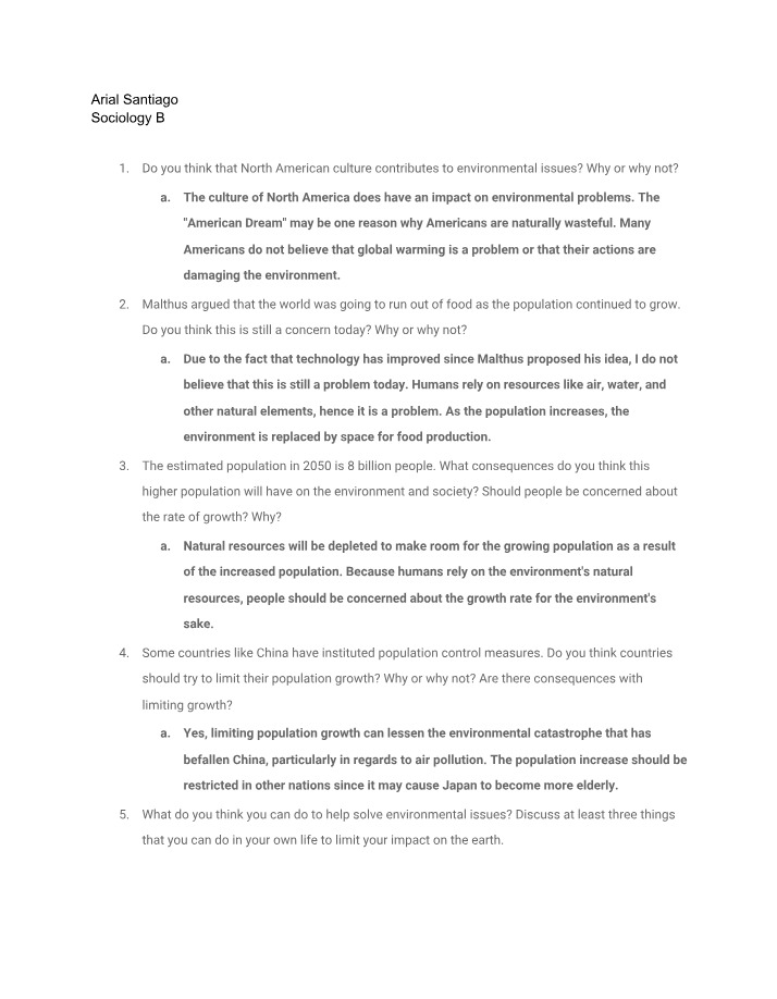 Environmental Impact of North American Culture - Issues and Solutions