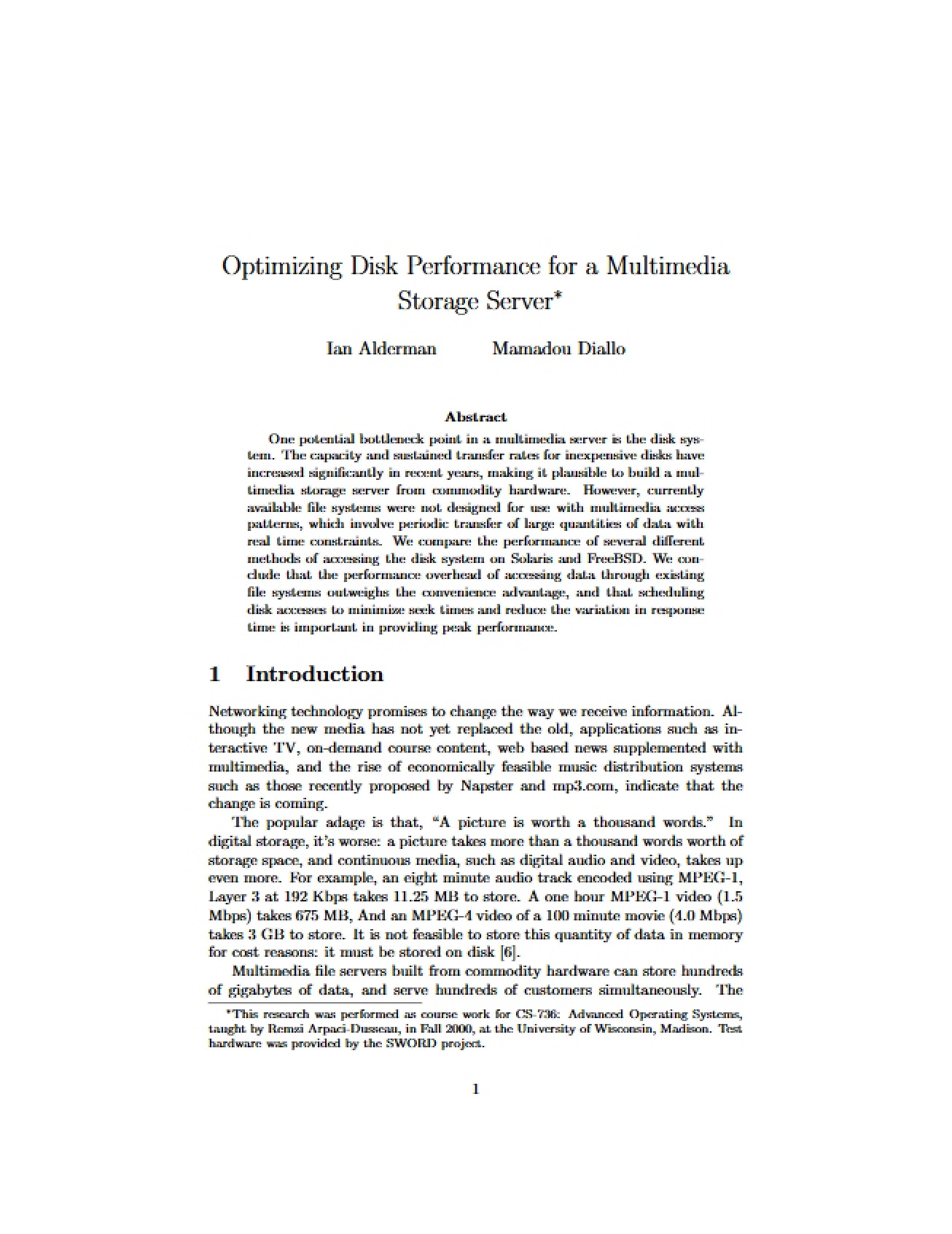 Multimedia Storage Server Disk Optimization