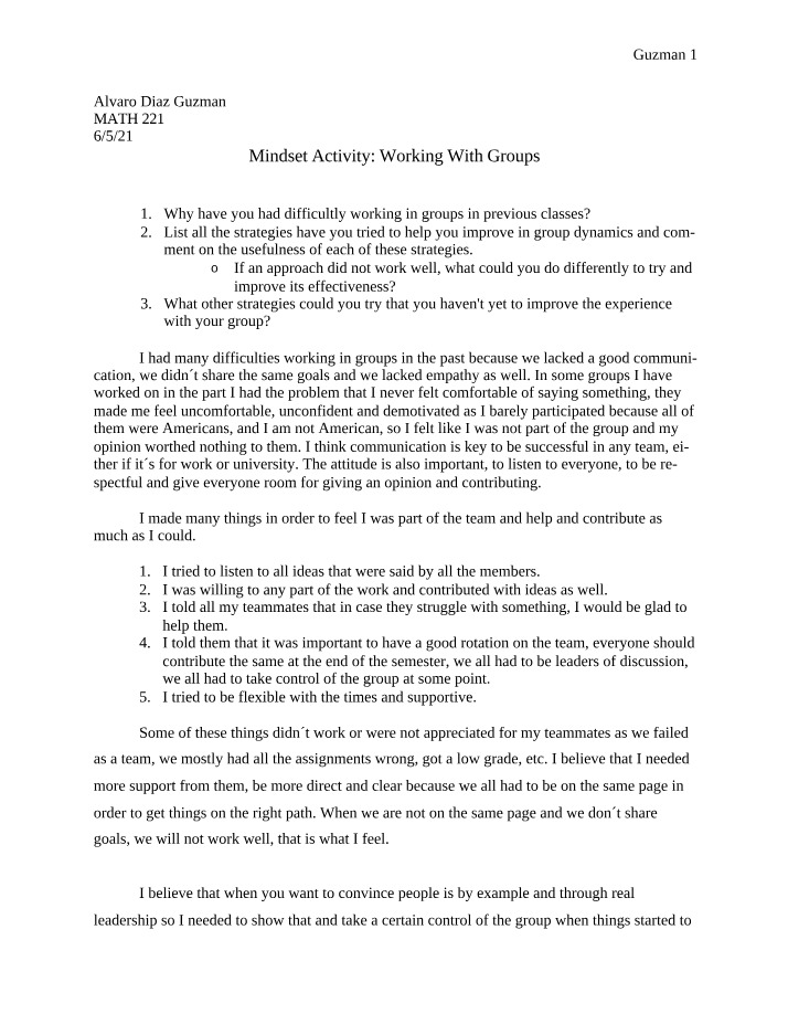 Working With Groups - Mindset Activity