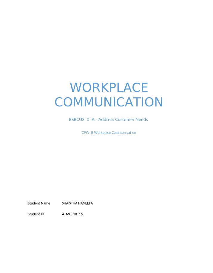 Addressing Customer Needs in Workplace Communication