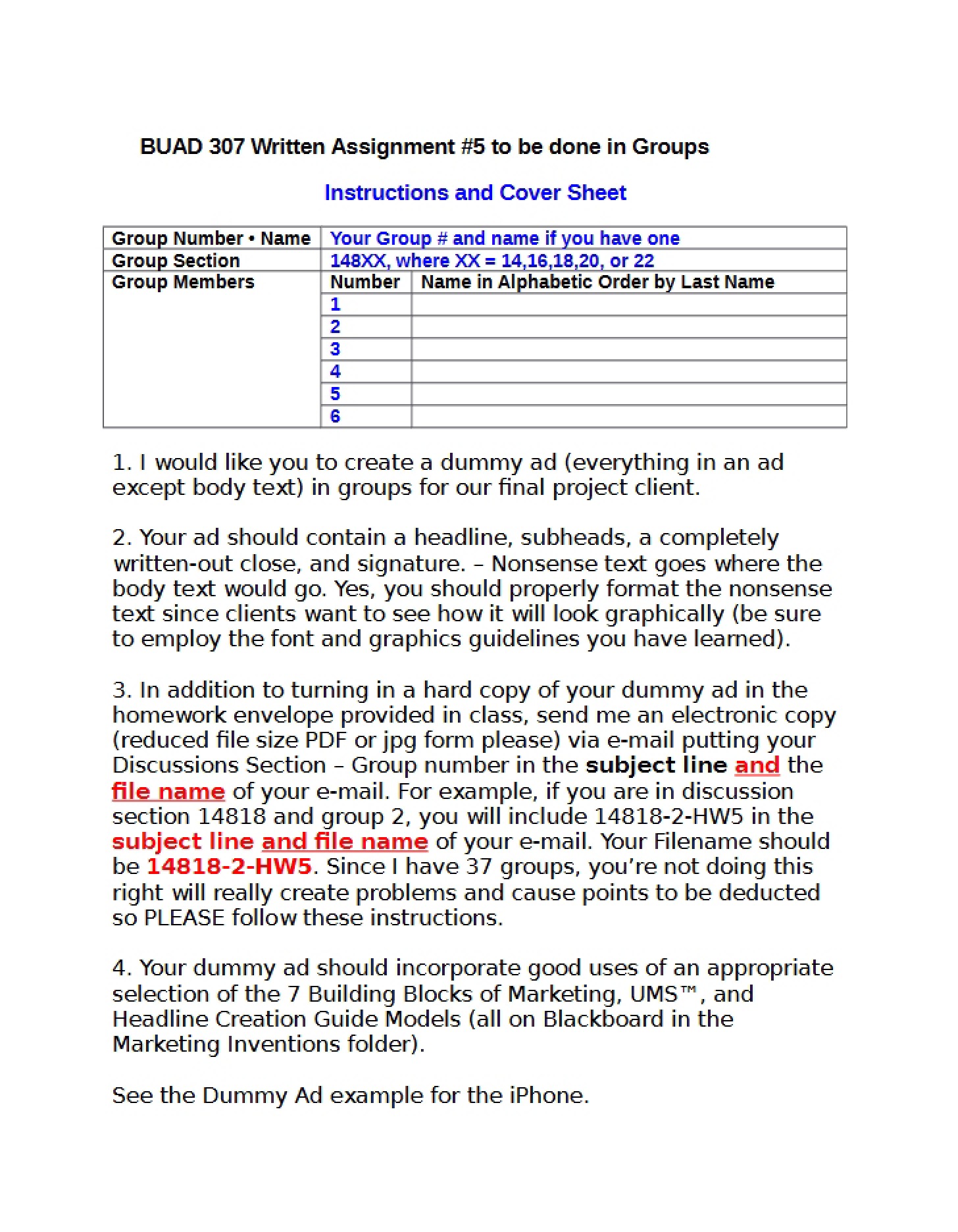 Dummy Ad Assignment (HW 5)