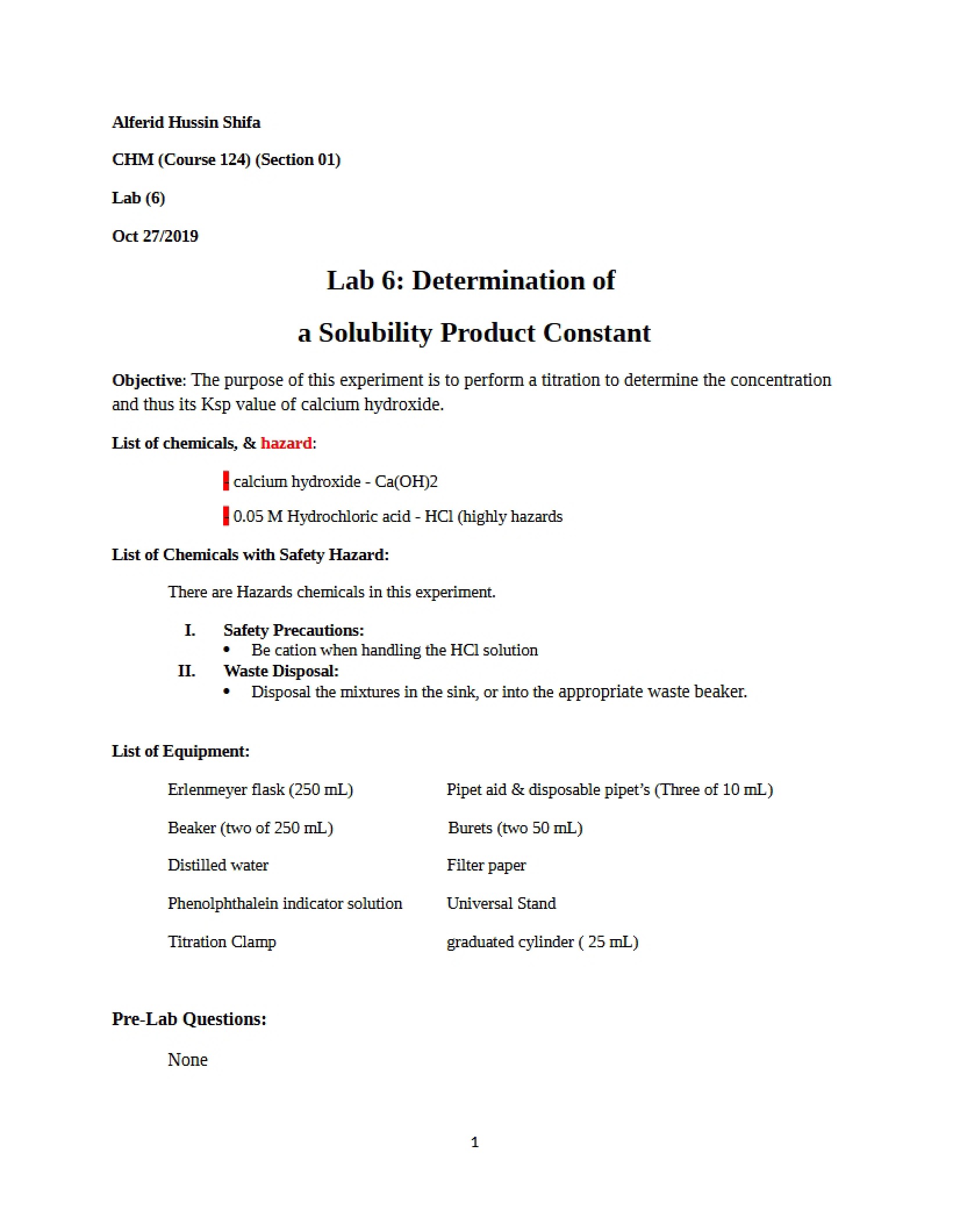 Solubility Product Constant Determination