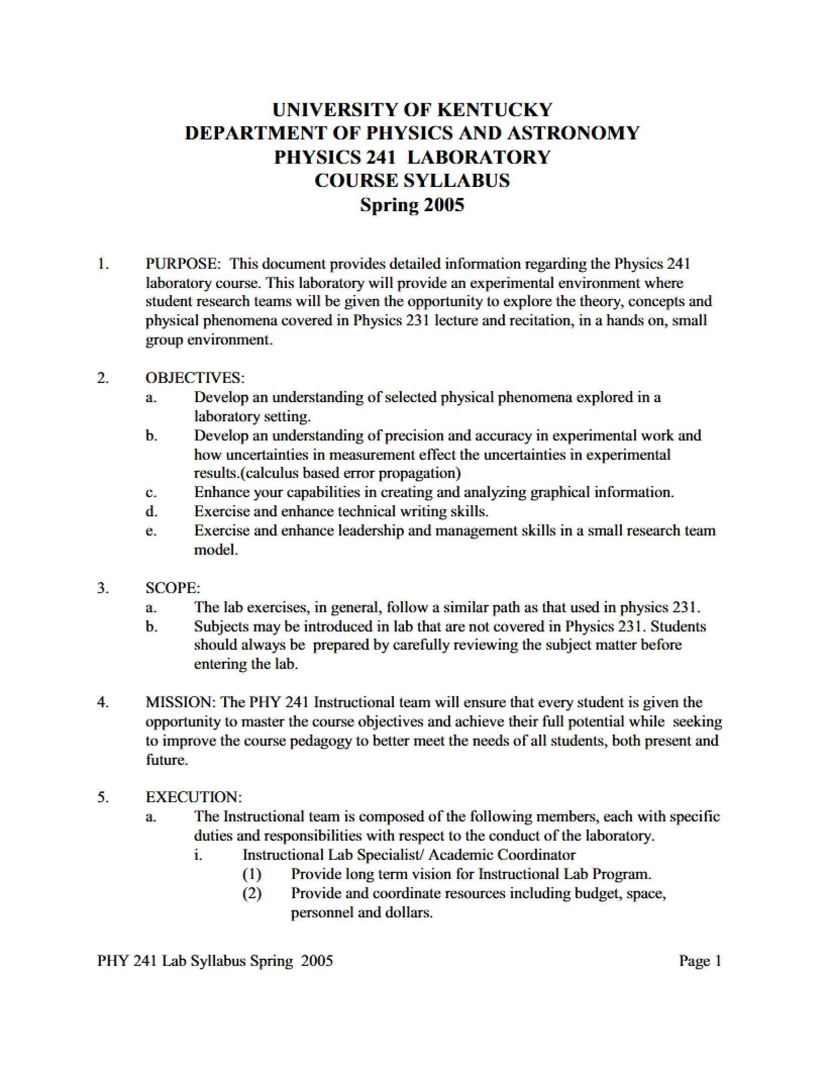 Lab Syllabus Physics 241